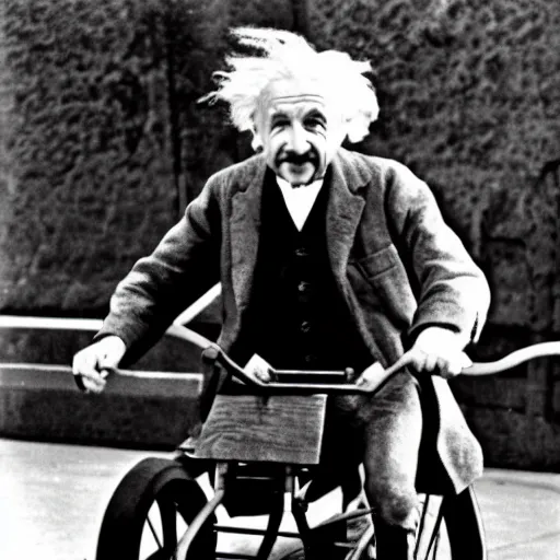 Image similar to Albert Einstein driving a Speeder Bike