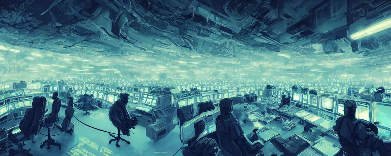 Image similar to duotone concept illustration 3 / 4 of emperor penguins in modern supercomputer control room. cinematic scene. volumetric lighting. golden ratio accidental renaissance. by sachin teng and sergey kolesov and ruan jia and heng z. graffiti art, scifi, fantasy, hyper detailed. octane render. concept art. trending on artstation