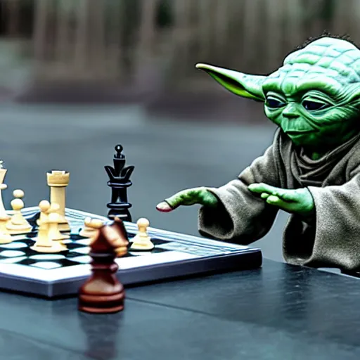 Image similar to photo of yoda playing chess against putin