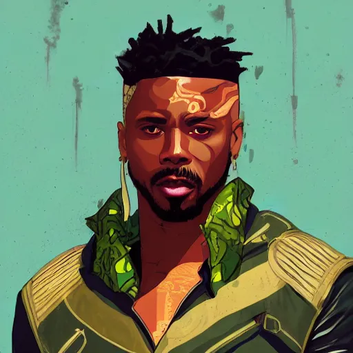 Prompt: a matte painting of killmonger, drip, stylish, sleek, by sachin teng