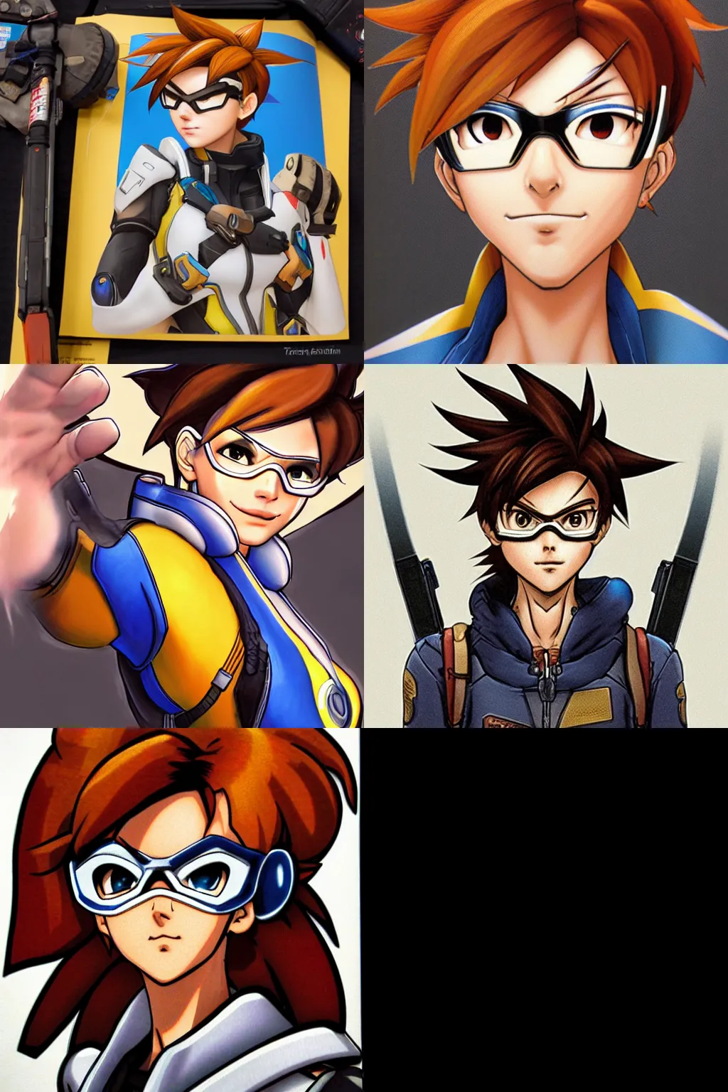 Prompt: portrait of Tracer from Overwatch, by Akira Toriyama.