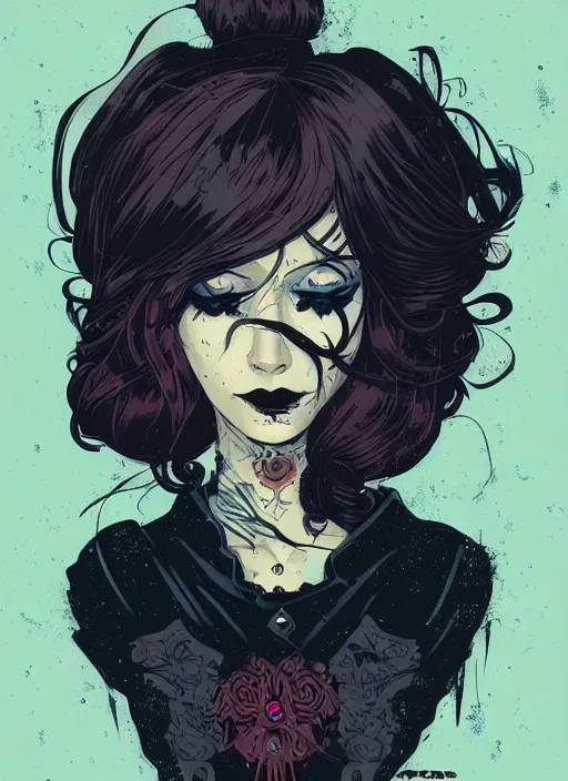 Image similar to portrait of goth girl, artstation, art by petros afshar, tom whalen, laurie greasley and greg rutkowski