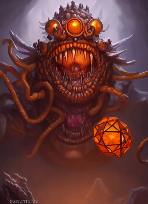 Image similar to beholder dnd, fantasy oil _ painting _ unreal _ 5 _ daz. _ rpg _ extremely _ detailed _ artgerm _ tooth _ wu _ tooth