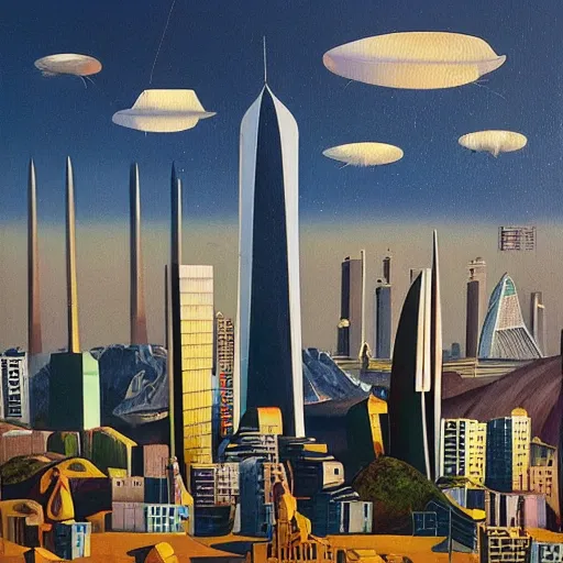 Prompt: futuristic santiago of chile skyline with life based on public transportation, oil on canvas by wes anderson and raoul ruiz and dave mckean