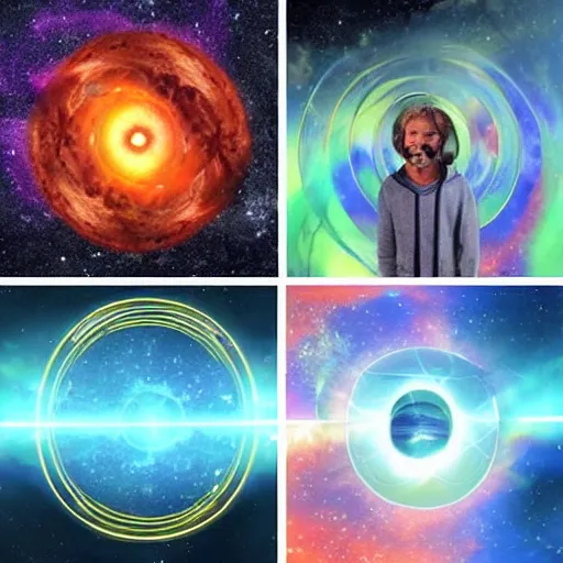 Image similar to space warp portals with a man inside them