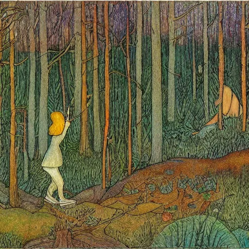 Prompt: forest in the morning light by Elsa Beskow