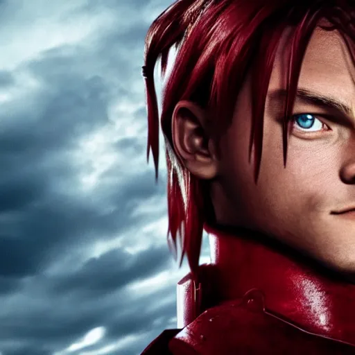 Prompt: photo portrait of young Leonardo Di Caprio as Edward Elric , full body, cinematic light, Full Metal Alchemist, movie, 4K