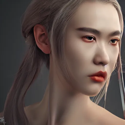 Prompt: a beautiful women swordsman, by li didivi, by yun ling, by shal. e, grim expression, unreal engine, octane rendering, 8 k, closeup, full body, smooth, trending on artstation, digital illustration, grey hair
