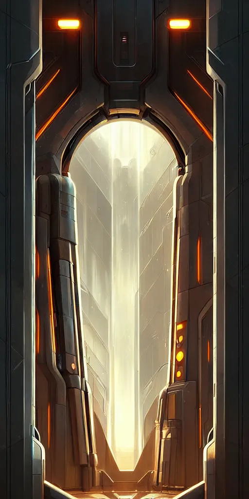 Image similar to hyper realistic art - deco sci - fi double door by jordan grimmer, darek zabrocki