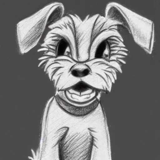 Image similar to milt kahl pencil sketch of happy mini schnauzer