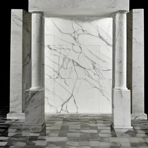 Prompt: a liminal space of infinite white marble fountains tessellating with nothing living