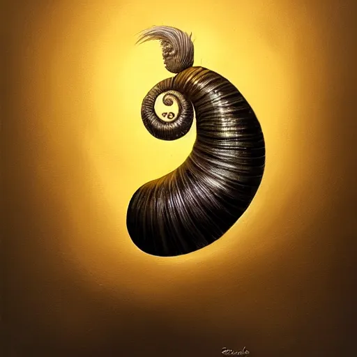 Image similar to snail with wings and feathers, in flight, oil painting, artstation, dramatic lighting, symmetry, beautiful