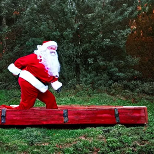 Image similar to Santa escaping from his coffin in the ground