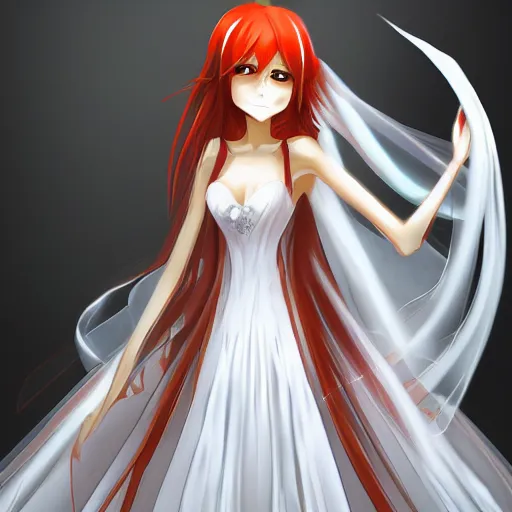 Prompt: orihime wearing wedding dress by wlop