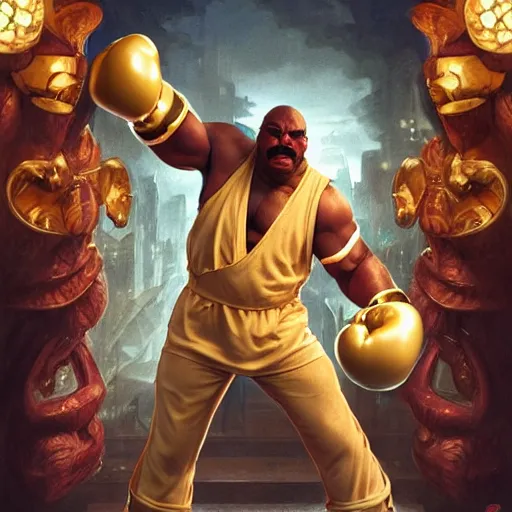 Prompt: steve harvey as balrog from street fighter, boxing gloves, punching air, ultra realistic, concept art, intricate details, eerie, highly detailed, photorealistic, octane render, 8 k, unreal engine. art by artgerm and greg rutkowski and magali villeneuve and alphonse mucha