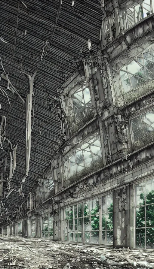 Image similar to a beautiful ultradetailed anime illustration of building abandoned city metro station unfinished building nature urbex by april gornik, junglepunk, archdaily, wallpaper, highly detailed, trending on artstation.