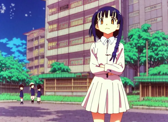 Prompt: anime fine details portrait of joyful school girl stay in front of big post soviet city buildings, nature, bokeh, close-up, anime masterpiece by Studio Ghibli. 8k, sharp high quality classic anime from 1990 in style of Hayao Miyazaki synthwave