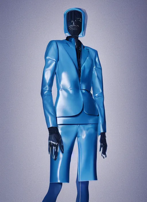 Prompt: a digital portrait of an european girl detailed features wearing a cyber latex wedding coat suit - synthetic materials imac bondi blue 1 9 9 8 by issey miyake by ichiro tanida and mitsuo katsui