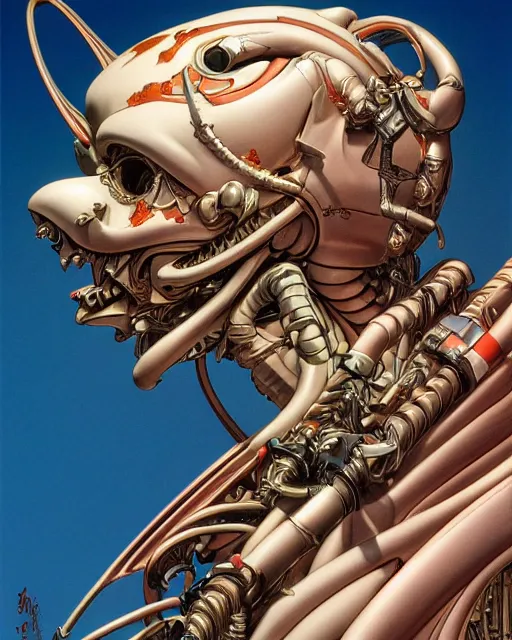 Image similar to jester by roger dean, by masamune shirow, biomechanical, profile portrait, 4 k, wide ayes, hyper detailed, hyperrealism, anime