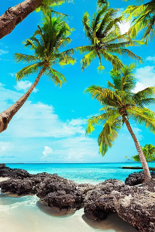 Image similar to beckoning palms lean over crystal clear water turquoise beautiful day hawaiian beach summer style by scott westmoreland