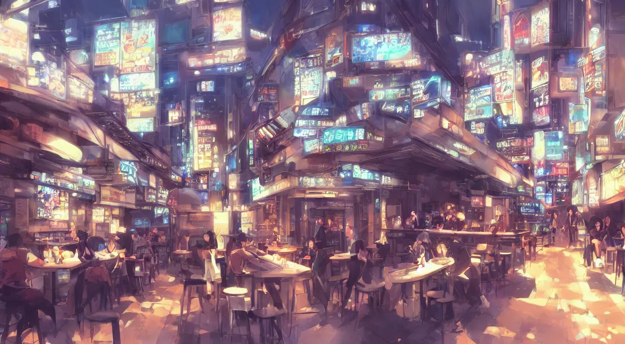 Prompt: Bar in Shinjuku, Anime concept art by Makoto Shinkai