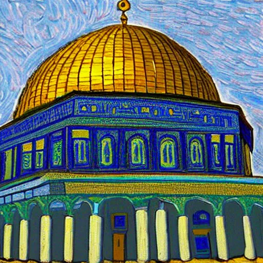 Image similar to dome of the rock, in style of van gogh