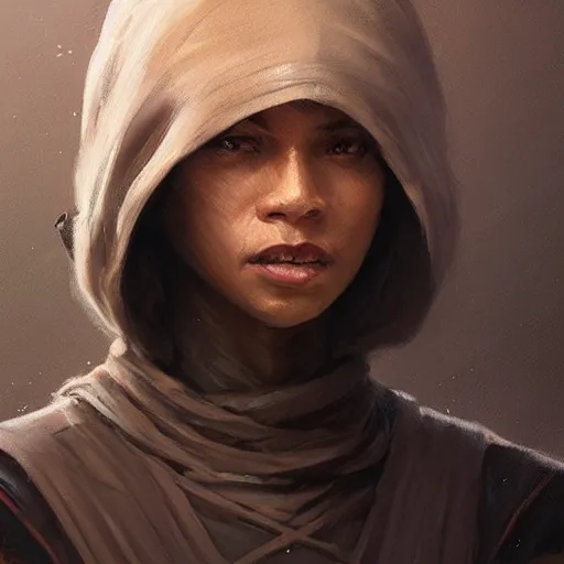 Image similar to portrait of a woman by greg rutkowski, youn jedi knight, black, afro hair, prettt, star wars expanded universe, she is about 2 0 years old, wearing jedi robes, highly detailed portrait, digital painting, artstation, concept art, smooth, sharp foccus ilustration, artstation hq