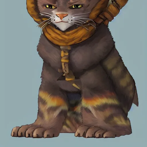 Prompt: Kahjit, Catfolk, Tabaxi, Adventurerer with two shortswords. Maine Coon face, cloaked in shadows