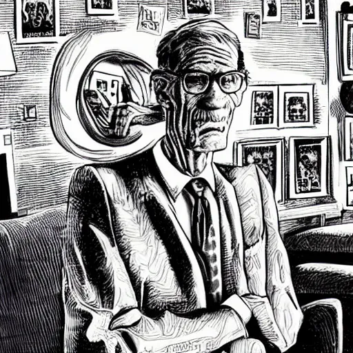 Prompt: The Artwork of R. Crumb and his Cheap Suit Maury Povich tells you to have more relations, pencil and colored marker artwork, trailer-trash lifestyle