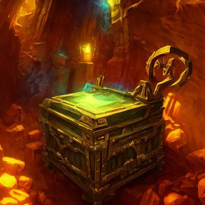 Image similar to cinematic study of a fantasy chest containing gold and gemstones in a dungeon, chalk, masterpiece, trending on artstation, featured on pixiv, cinematic composition, dramatic, beautiful lighting, sharp details, hyper-detailed, HD, HDR, 4K, 8K, art by Basil Gogos