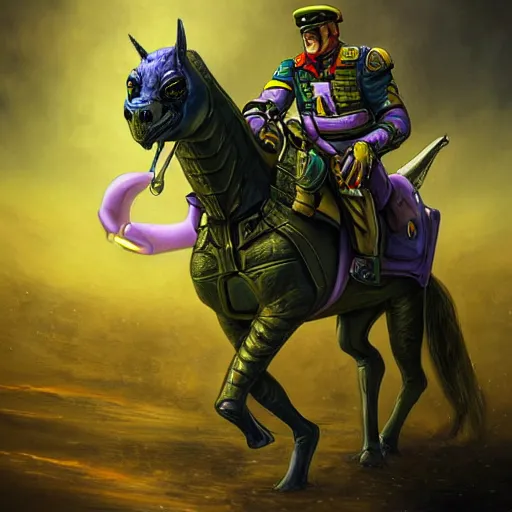 Image similar to military turtle horse, sleek futurism, character design, purple and yellow, trending on artstation, by les edwards