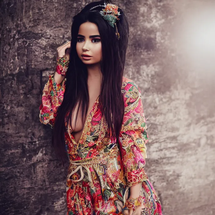 Image similar to portrait of demi rose wearing southeast asian traditional dress, by charlotte grimm, natural light, detailed face, canon eos c 3 0 0, ƒ 1. 8, 3 5 mm, 8 k, medium - format print