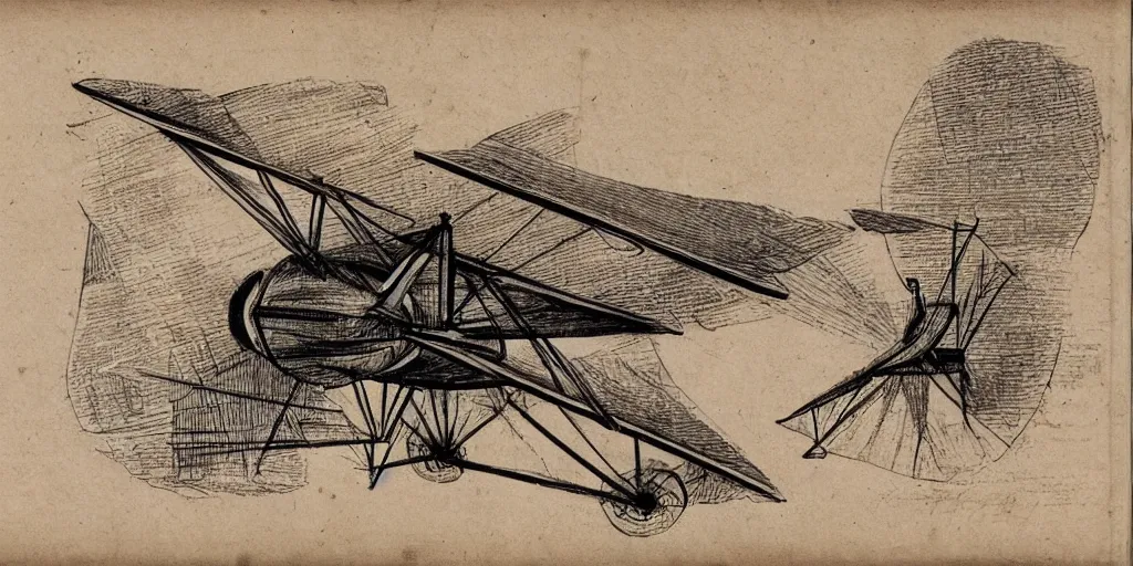 Prompt: davinci sketches flying machine