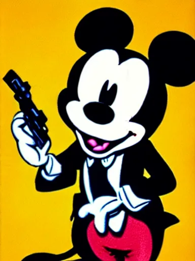 Image similar to an anthropomorphic mouse holding two guns, art by walt disney