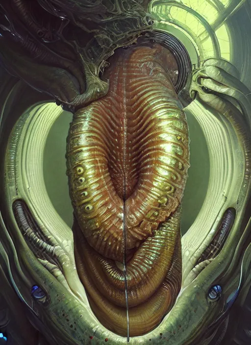 Image similar to elon musk as slimy mollusk, drool, full body, intricate, elegant, highly detailed, digital painting, artstation, concept art, wallpaper, smooth, sharp focus, illustration, art by h. r. giger and artgerm and greg rutkowski and alphonse mucha