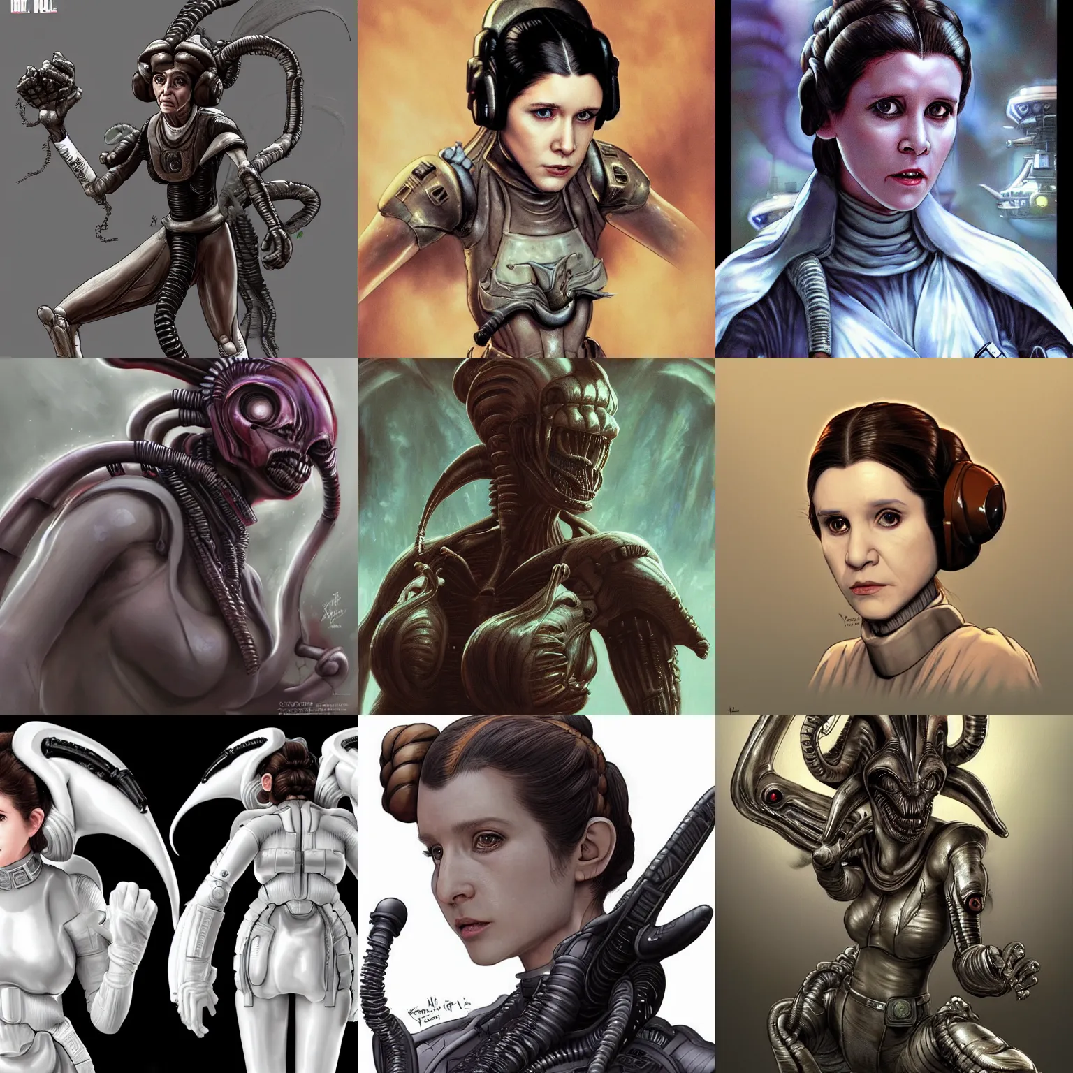 Prompt: princess leia is a xenomorph, highly detailed, by yoshitaka amano and shinji aramaki and ayami kojim, trending on artstation