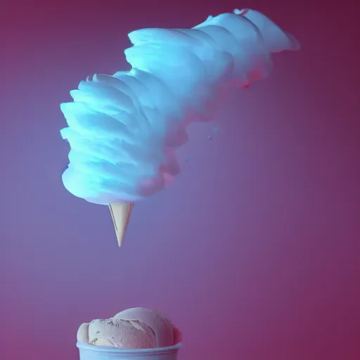 Prompt: Ice Cream Gas Clouds, Bright, Fluorescent, Neon Lamp, volumetric Light, Dispersion, Vapor, Gas, Food Coloring, Ice Cream, Artstation, by Mahmoud Sai, Octane render