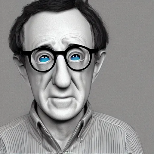Image similar to woody allen, 3D modeling character, full view, Pixar concept art