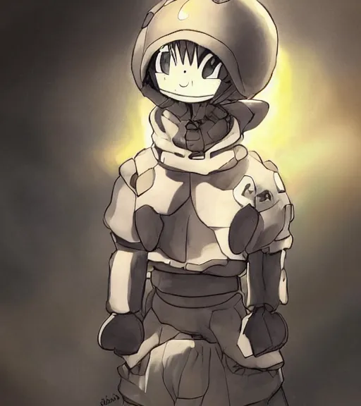 Image similar to attractive little boy wearing an cyborg bear suit, artwork in kentaro miura and made in abyss and inazuma eleven, smooth, beautiful lightness, anatomically correct, trending on pixiv, hot composition