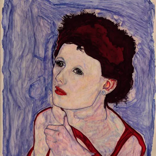 Image similar to Julie Delpy in a free jazz band, portrait, by Egon Schiele