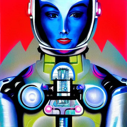 Prompt: futurist cyborg duchess, perfect future, award winning art by alan bean, sharp color palette