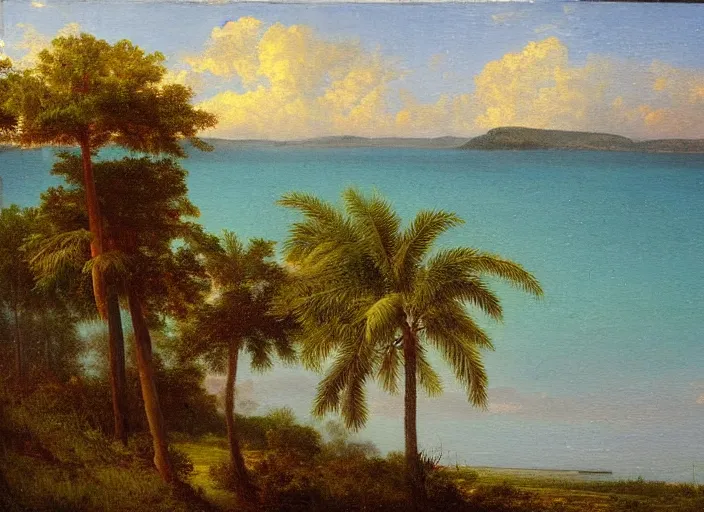 Image similar to florida keys in the style of hudson river school of art, oil on canvas