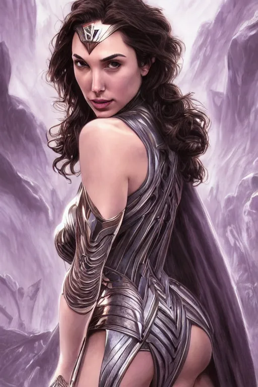 Image similar to gal gadot - varsano, anatomy, cute, fantasy, intricate, elegant, highly detailed, digital painting, 4 k, hdr, concept art, smooth, sharp focus, illustration, art by artgerm and h r giger and alphonse mucha