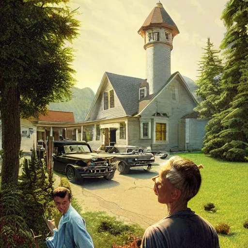 Image similar to high quality high detail matte painting by david mattingly and norman rockwell and nc wyeth, hd, realistic, photorealistic lighting, composition and layout in the style of gregory crewdson, modern supernatural horror.