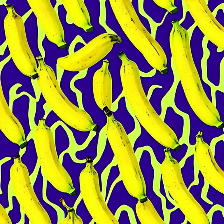 Image similar to bananas by andy warhol emerging from illusory motion dazzle camouflage perlin noise optical illusion