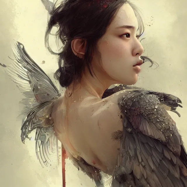 Image similar to very beauty girl asian, wings, hyper detailed, insane details, intricate, elite, elegant, luxury, by ismail inceoglu dragan bibin hans thoma greg rutkowski alexandros pyromallis rene maritte illustrated, perfect face, fine details, realistic shaded, fine - face, pretty face