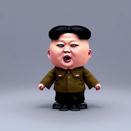 Prompt: kim jong un doll being chased by screaming bob ross doll octane render