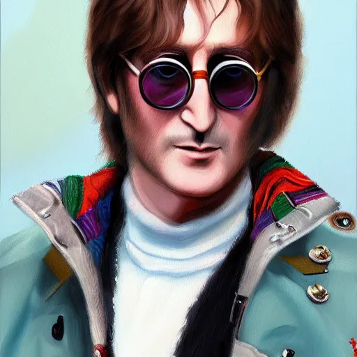 Prompt: john Lennon fashion, gucci catwalk, oil painting, digital art, ultradetailed, artstation
