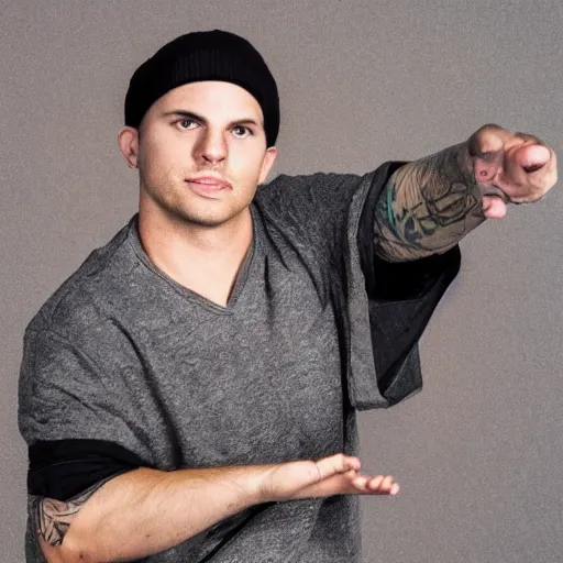 Image similar to portrait photo of matt shadows holding an invisible watermelon, color, studio lighting