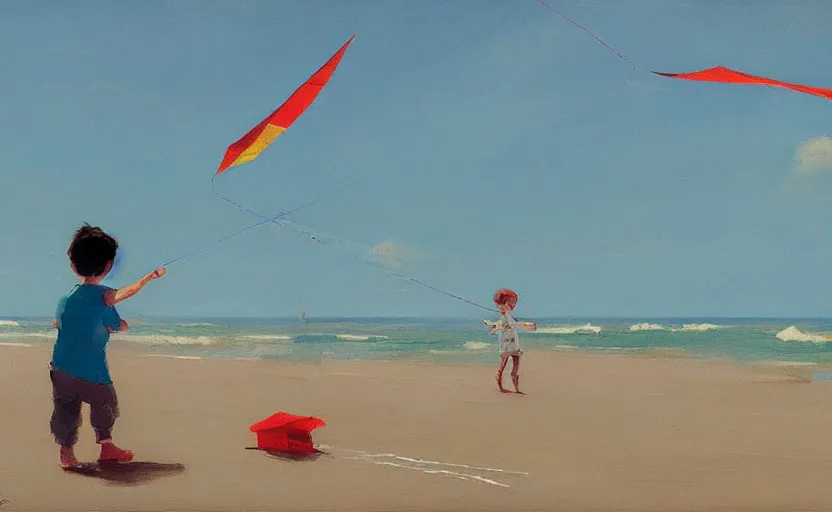 Image similar to child flying a kite at the beach by atey ghailan and garmash, michael